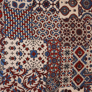 Beige Ajrakh Print Mashru Silk Fabric IA-27804