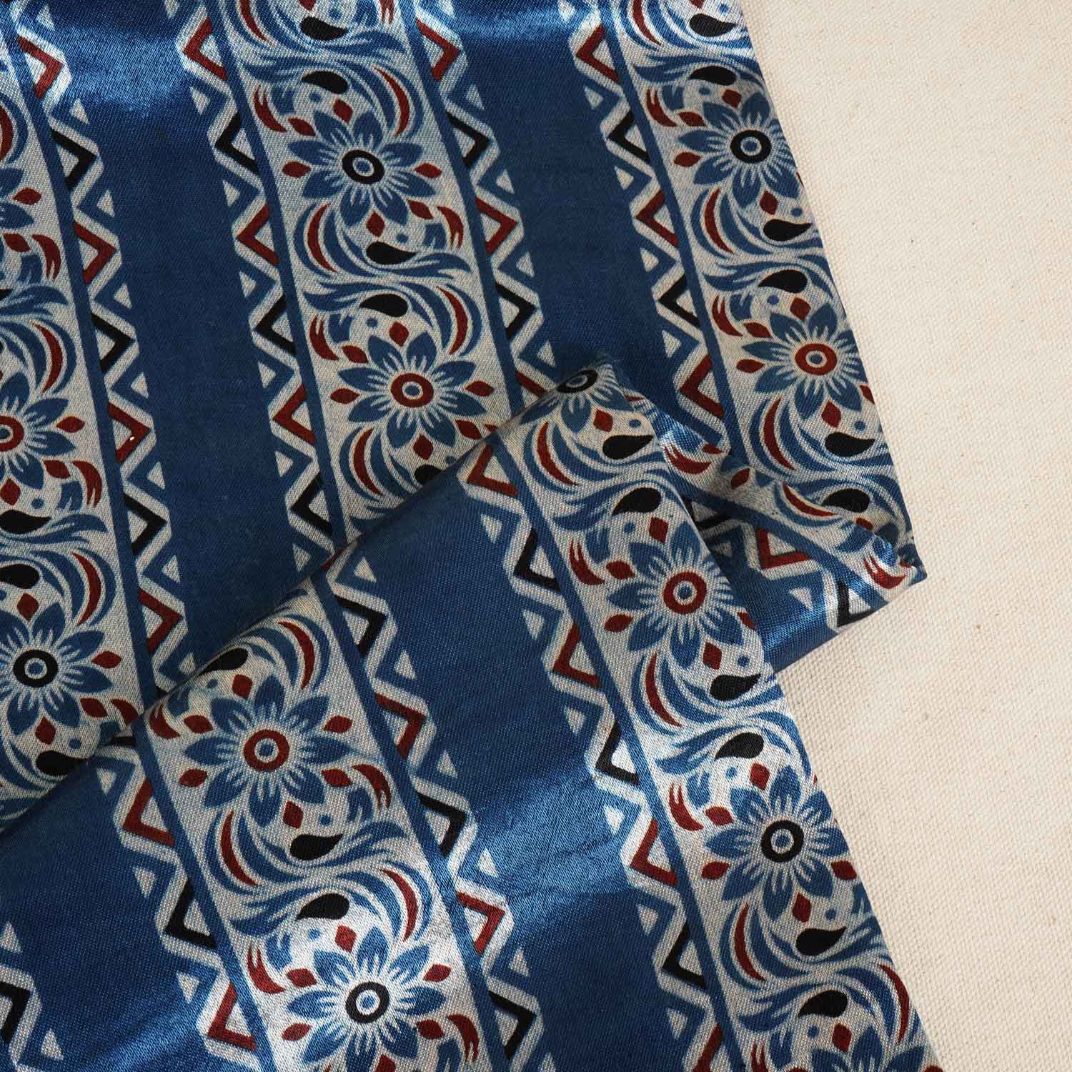 Blue Ajrakh Print Mashru Silk Fabric IA-27807