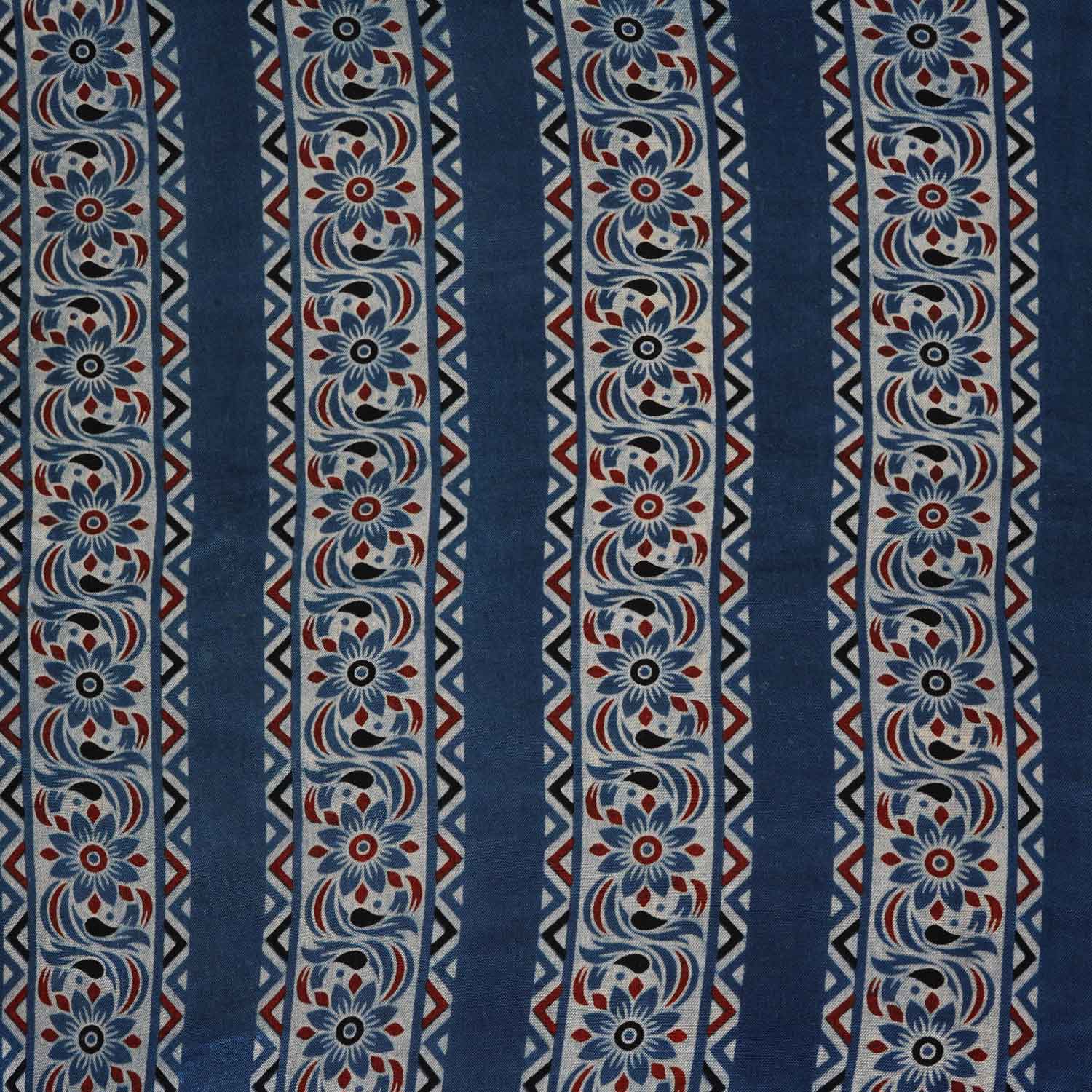 Blue Ajrakh Print Mashru Silk Fabric IA-27807
