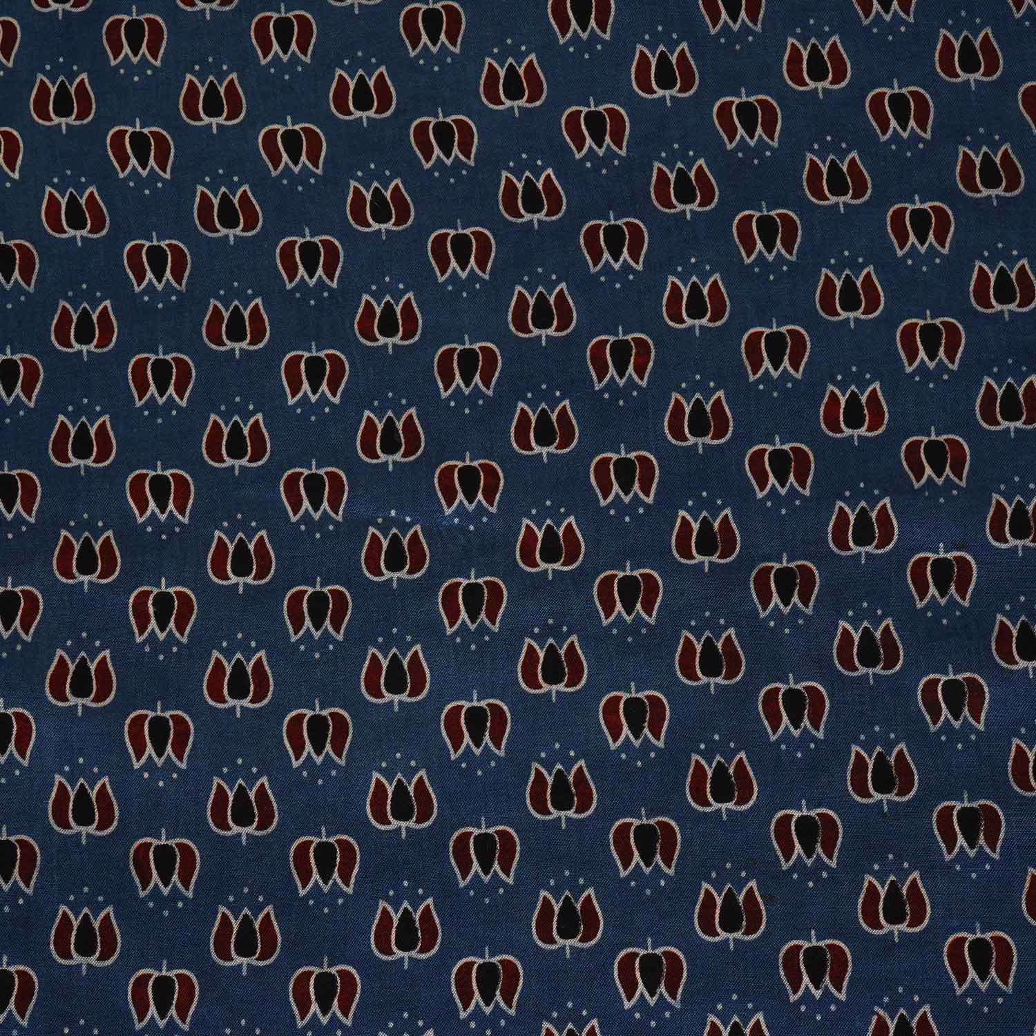 Blue Ajrakh Print Mashru Silk Fabric IA-27810