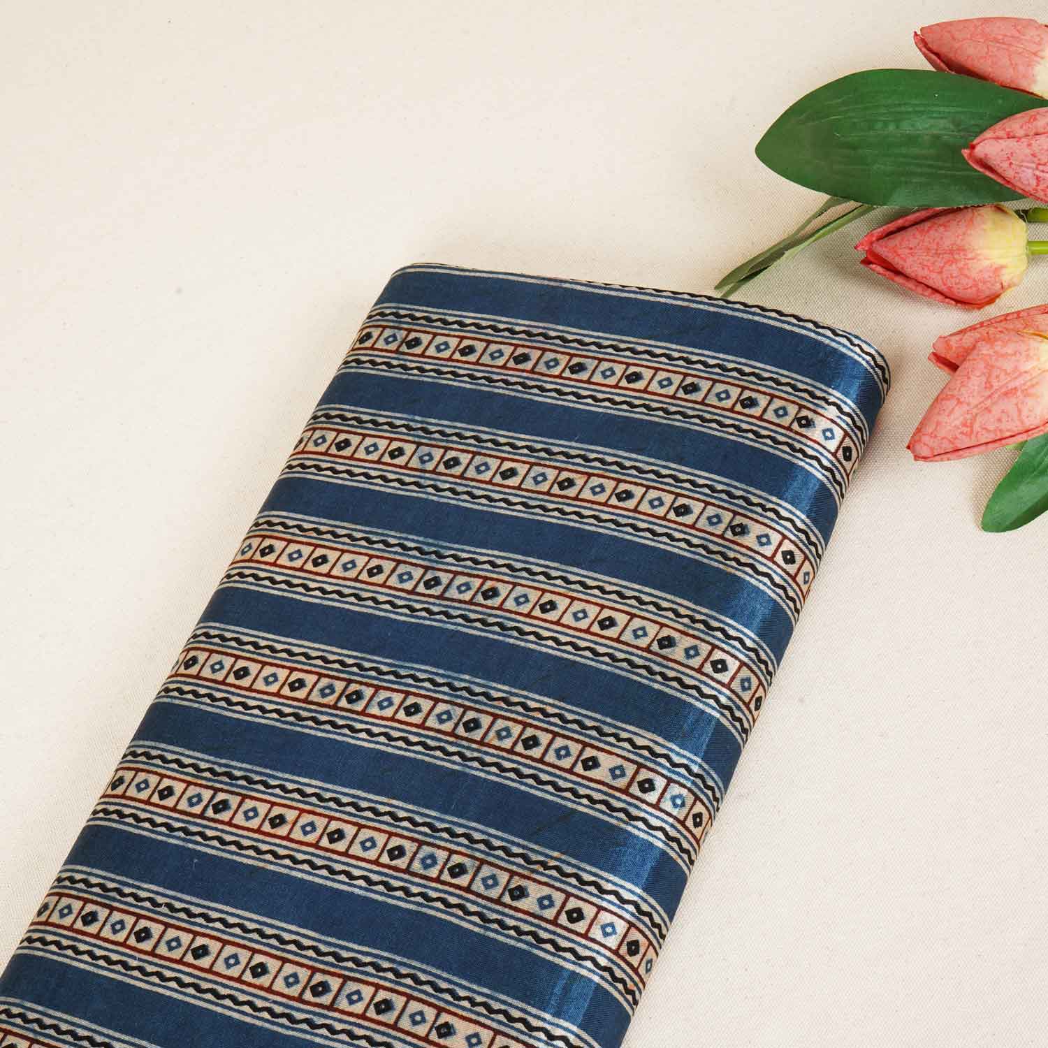 Blue Ajrakh Print Mashru Silk Fabric IA-27811