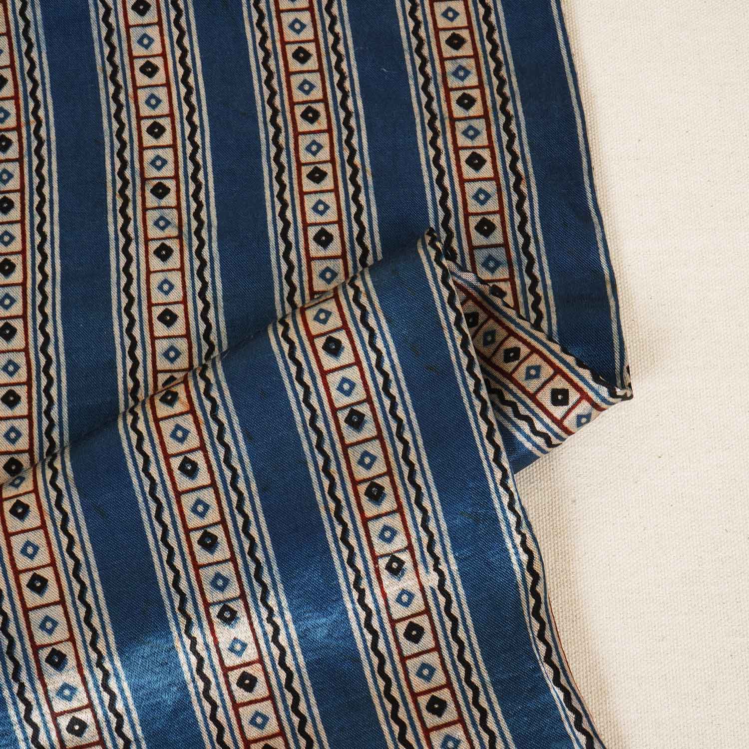 Blue Ajrakh Print Mashru Silk Fabric IA-27811