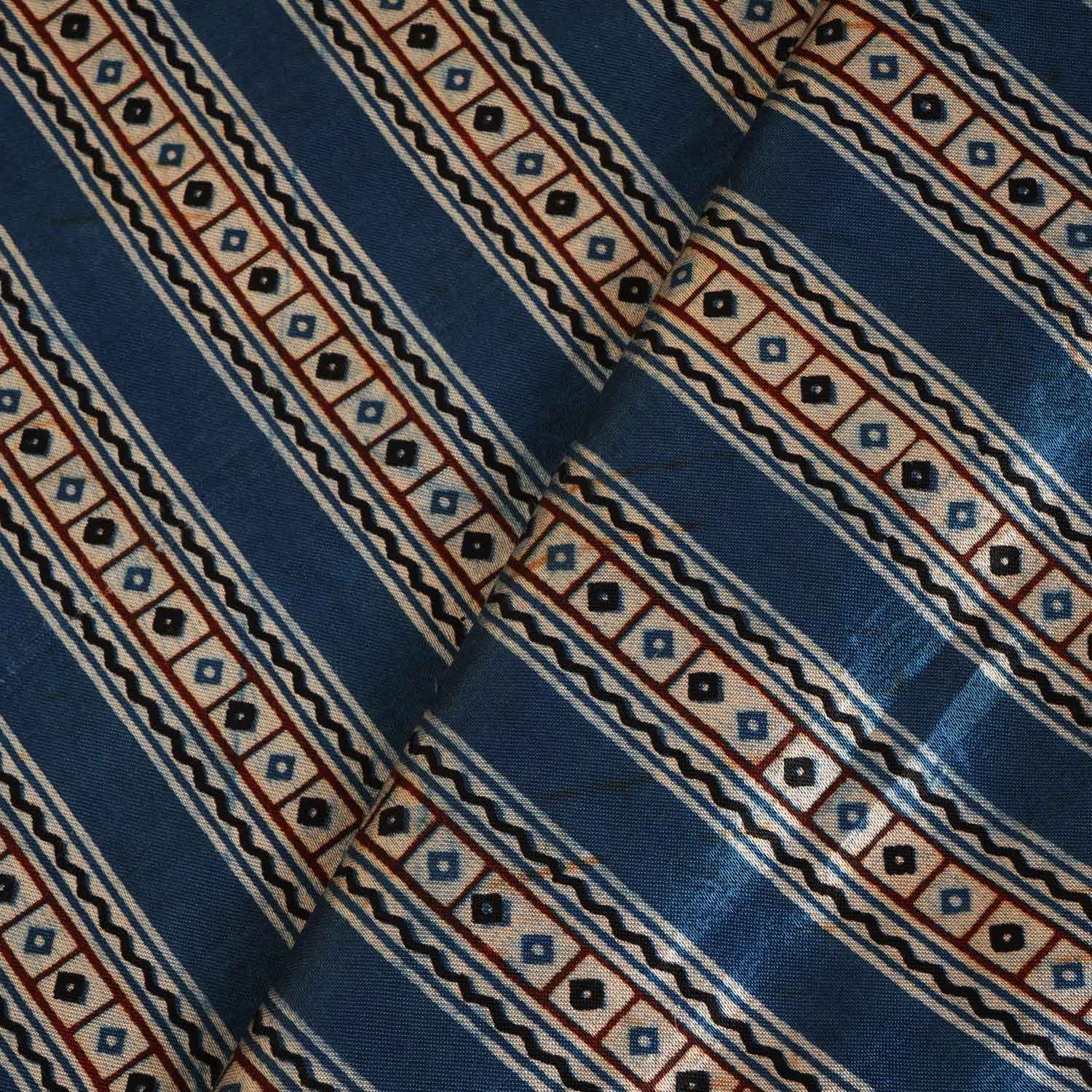 Blue Ajrakh Print Mashru Silk Fabric IA-27811
