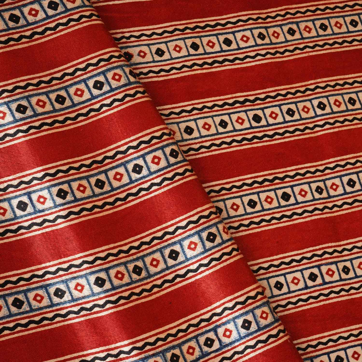 Red Ajrakh Print Mashru Silk Fabric IA-27812