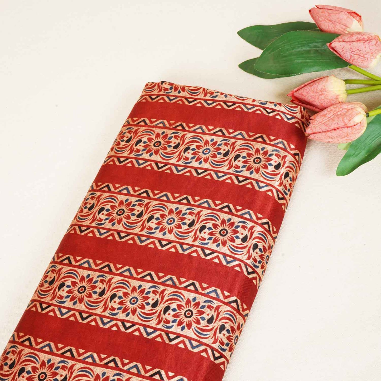 Red Ajrakh Print Mashru Silk Fabric IA-27815