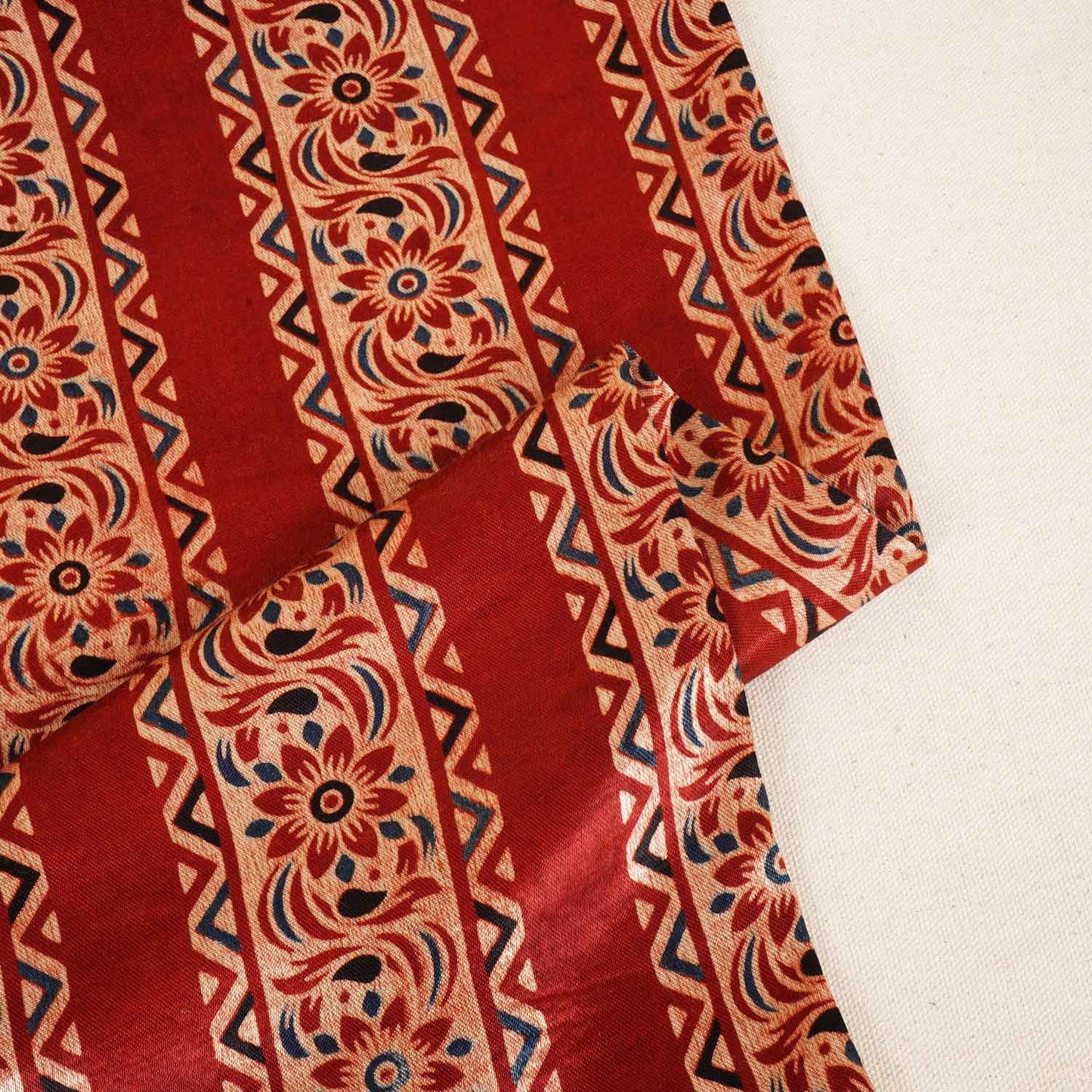 Red Ajrakh Print Mashru Silk Fabric IA-27815