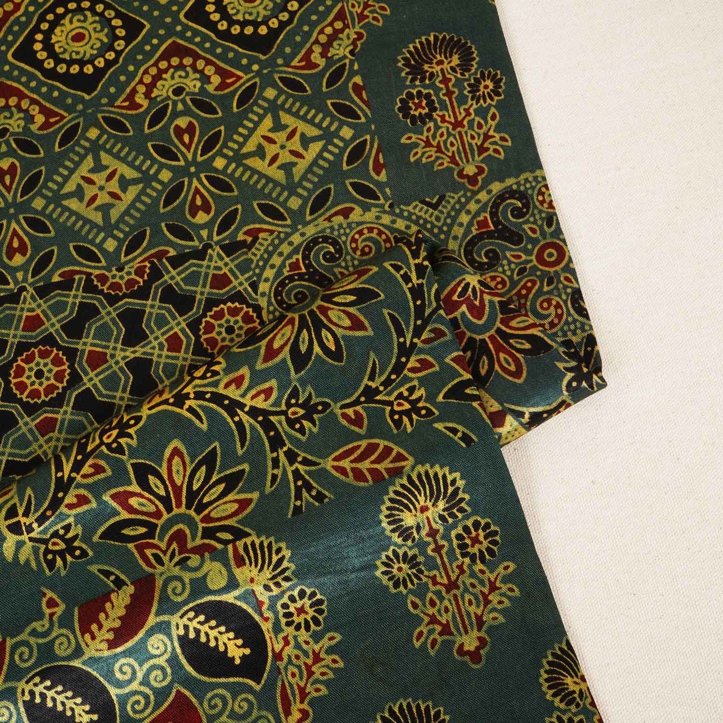 Green Ajrakh Print Mashru Silk Fabric IA-27817