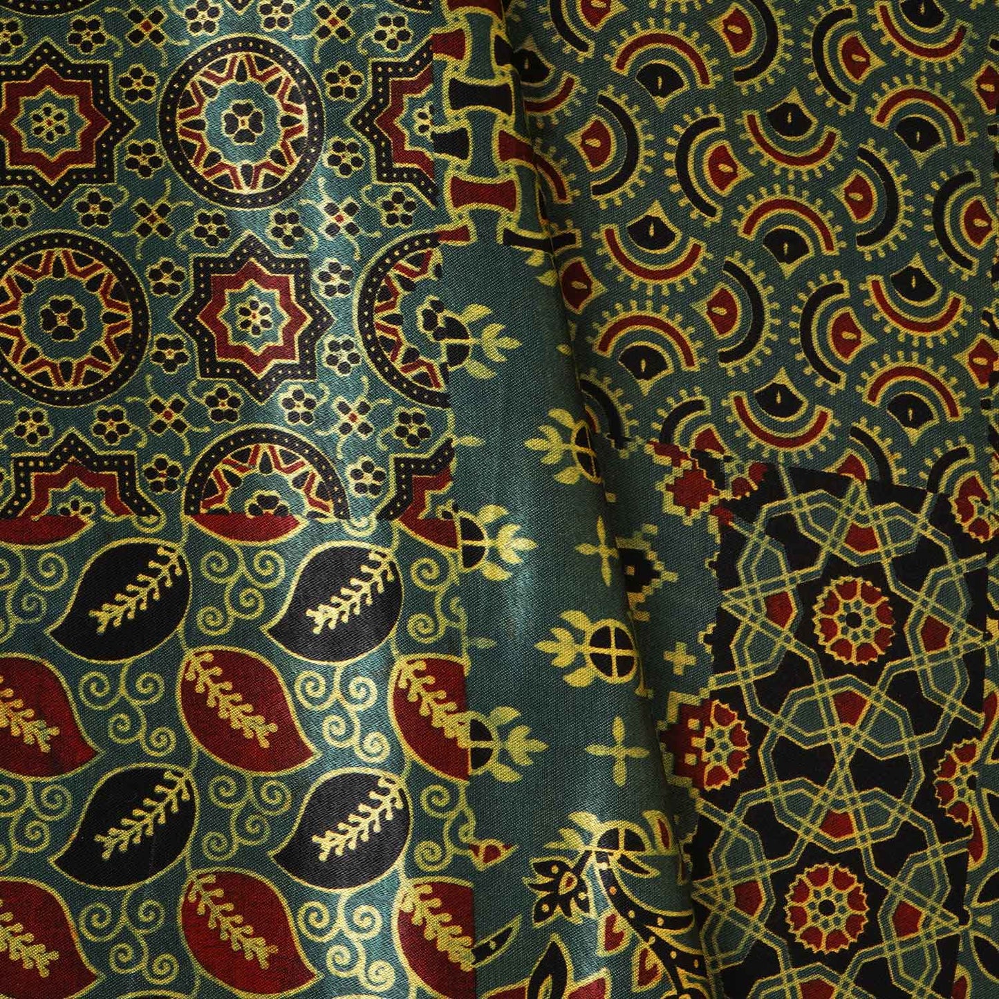 Green Ajrakh Print Mashru Silk Fabric IA-27817