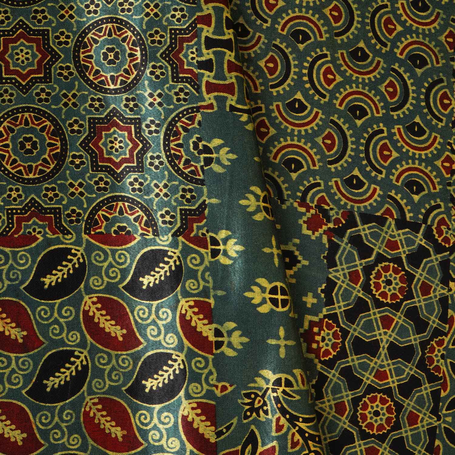 Green Ajrakh Print Mashru Silk Fabric IA-27817