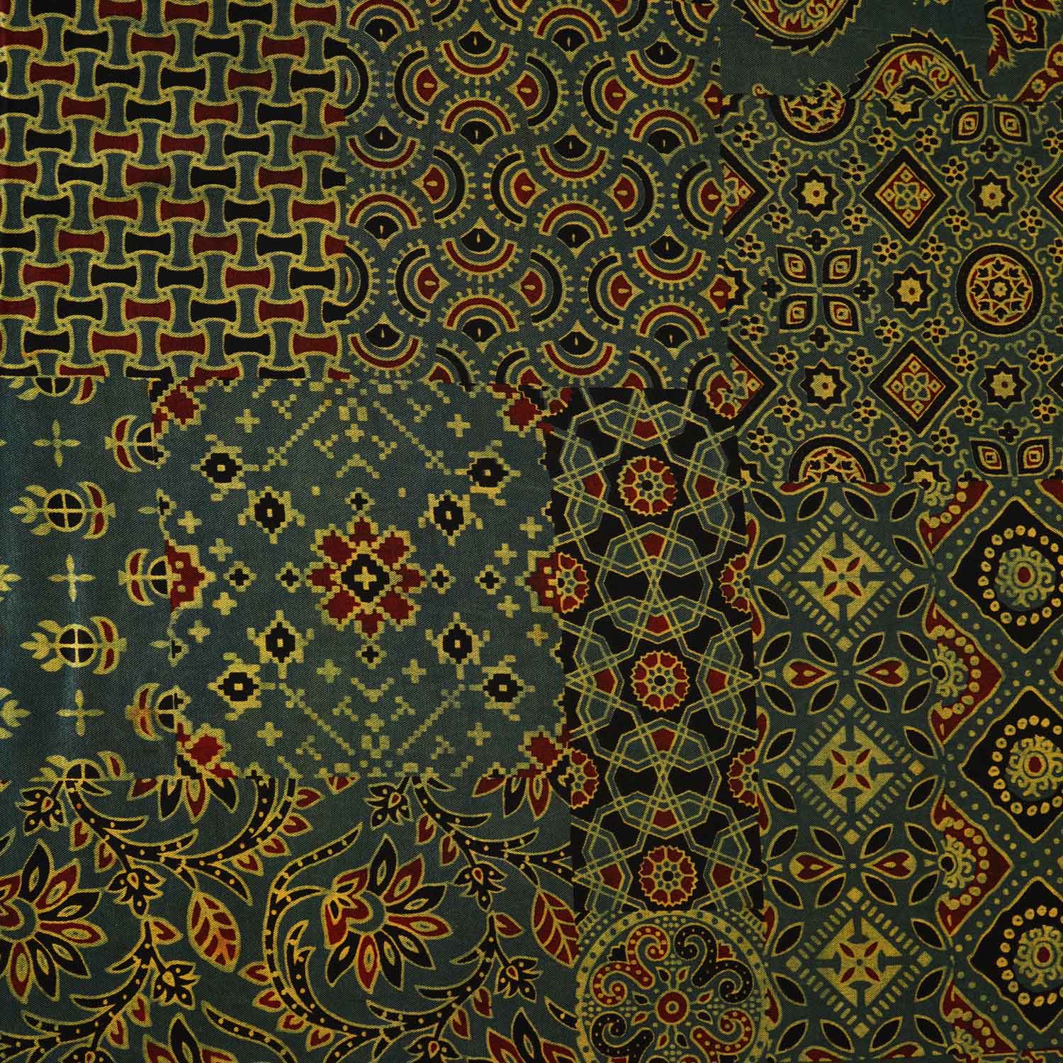 Green Ajrakh Print Mashru Silk Fabric IA-27817