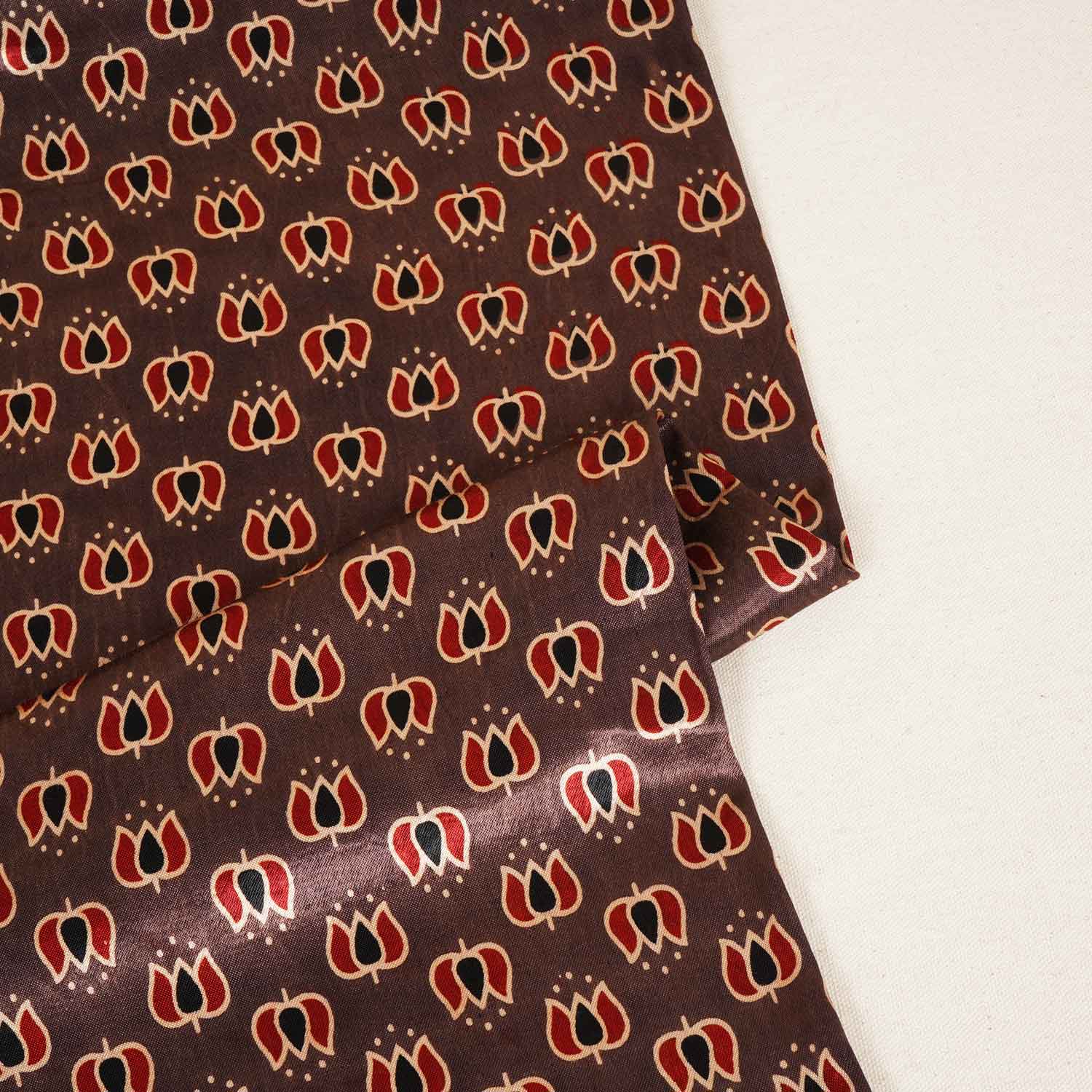 Brown Ajrakh Print Mashru Silk Fabric IA-27819