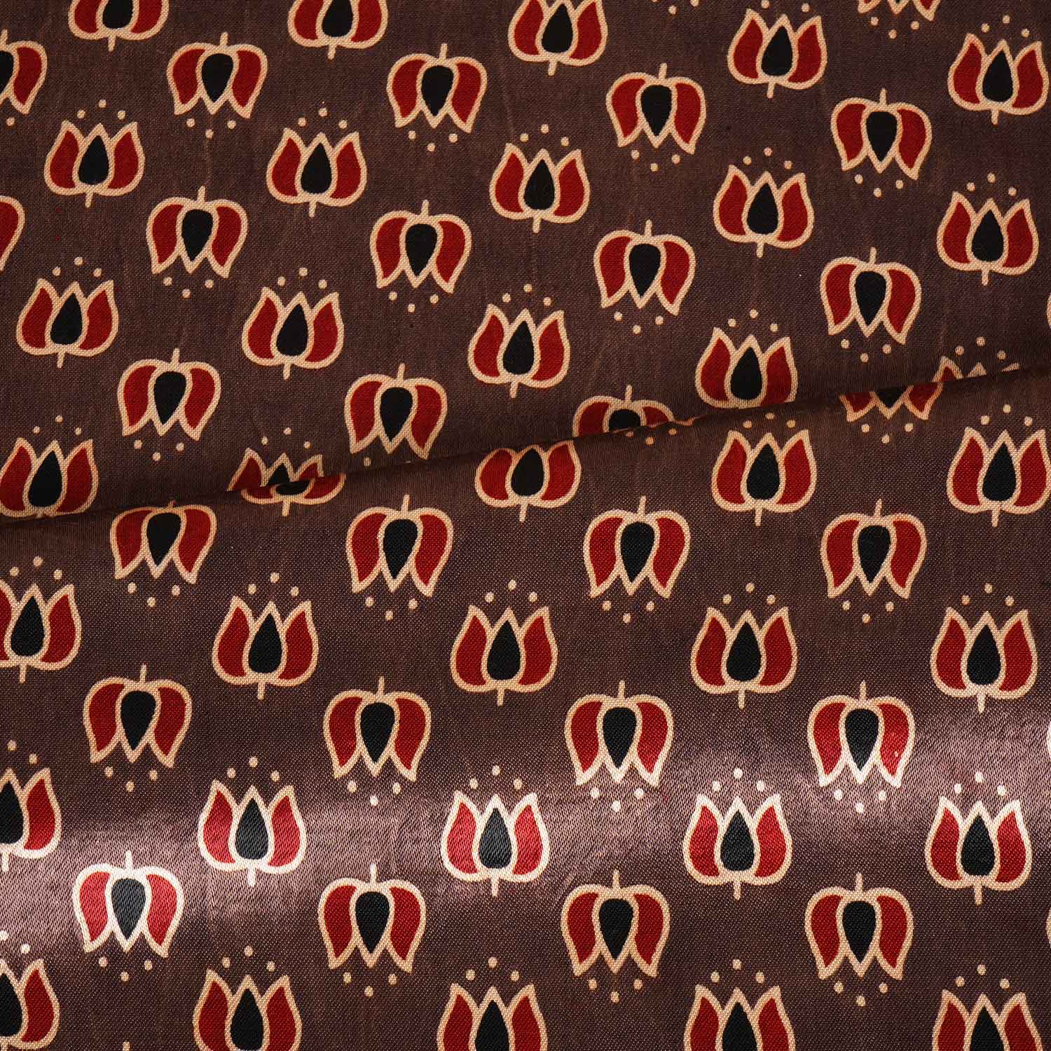 Brown Ajrakh Print Mashru Silk Fabric IA-27819