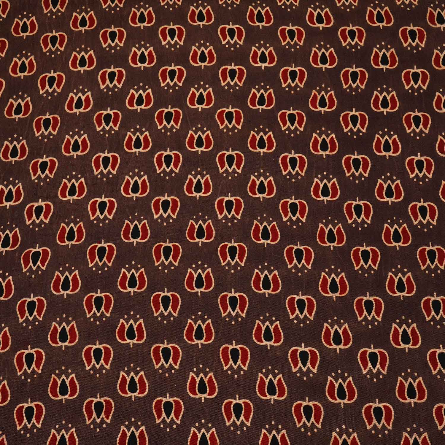 Brown Ajrakh Print Mashru Silk Fabric IA-27819
