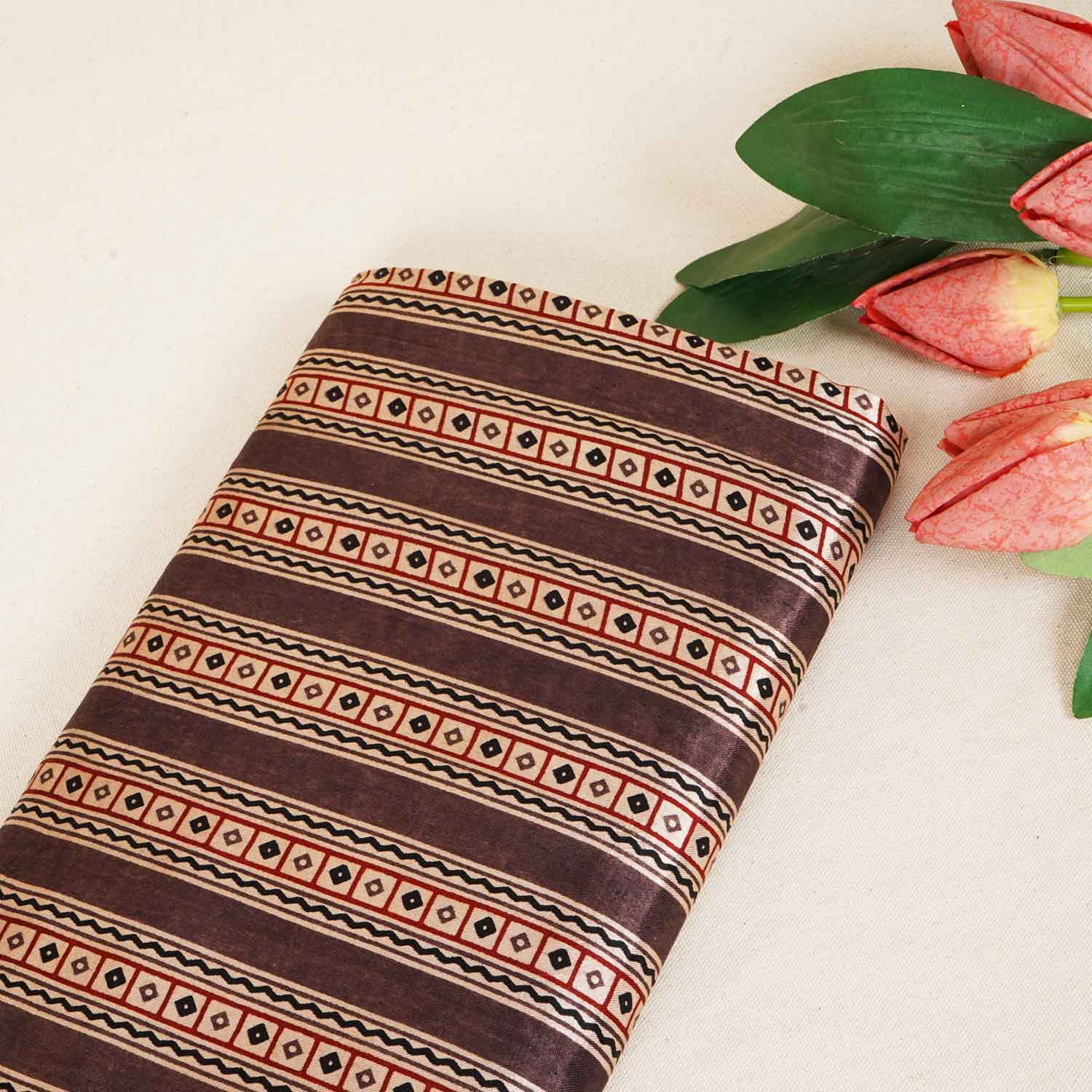 Brown Ajrakh Print Mashru Silk Fabric IA-27820
