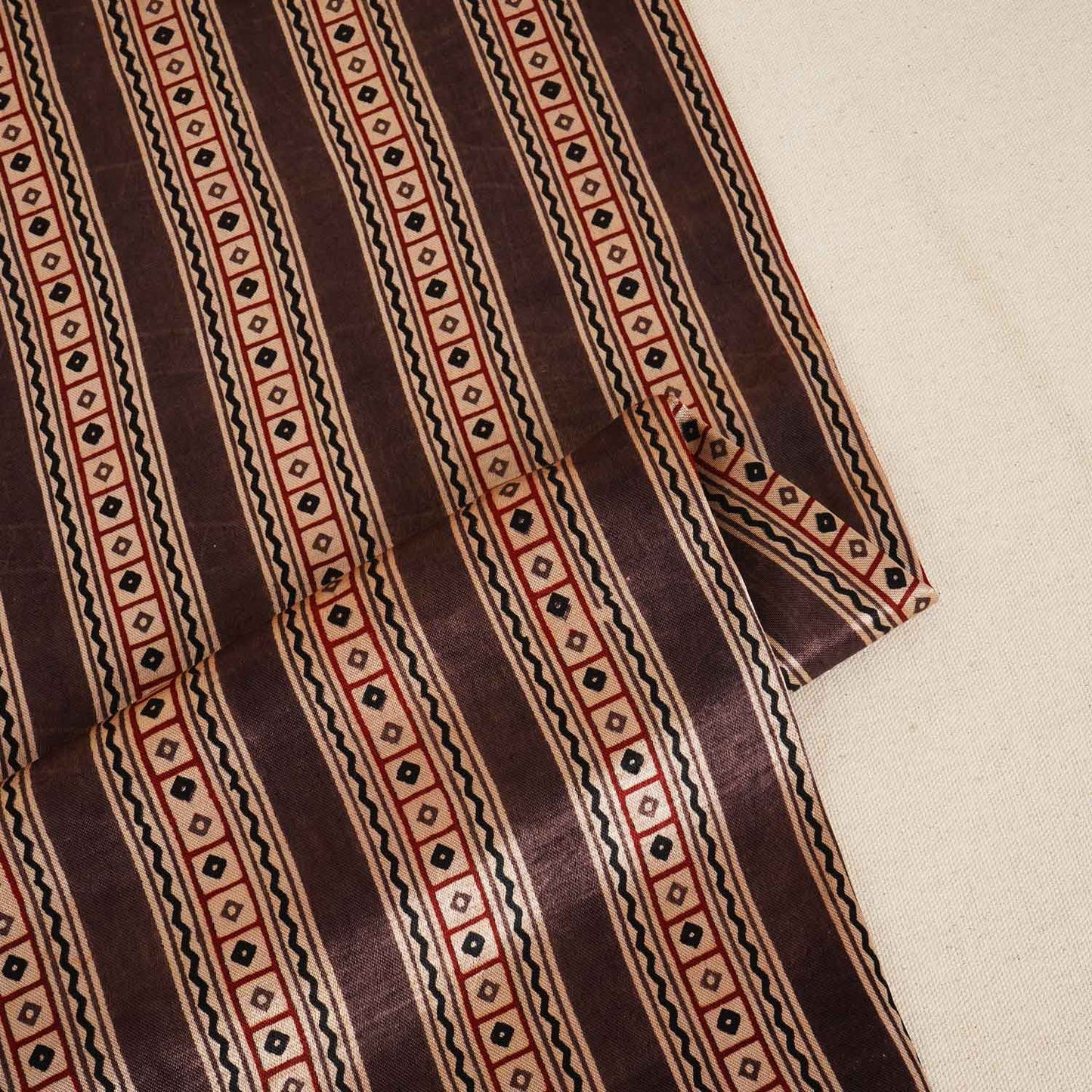 Brown Ajrakh Print Mashru Silk Fabric IA-27820
