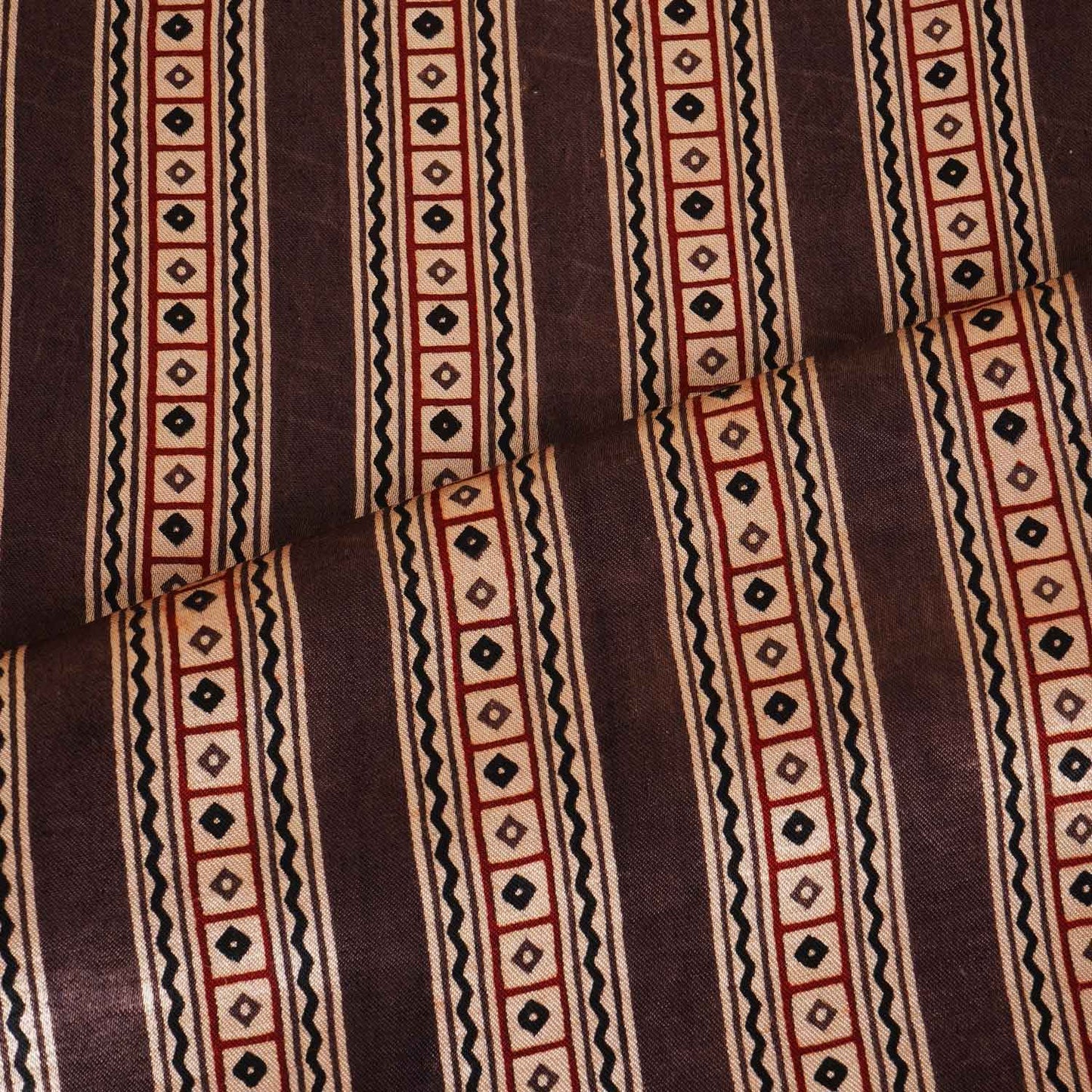 Brown Ajrakh Print Mashru Silk Fabric IA-27820