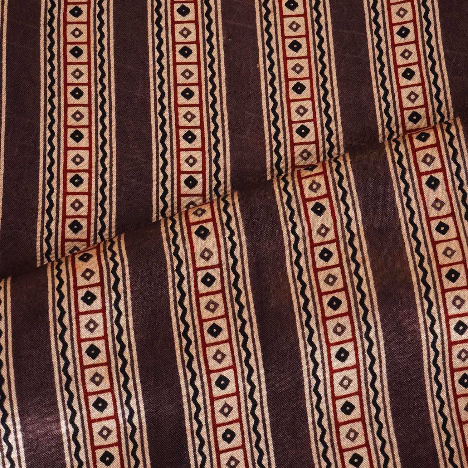 Brown Ajrakh Print Mashru Silk Fabric IA-27820
