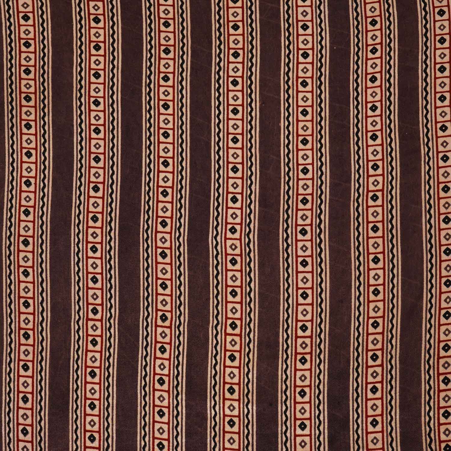 Brown Ajrakh Print Mashru Silk Fabric IA-27820