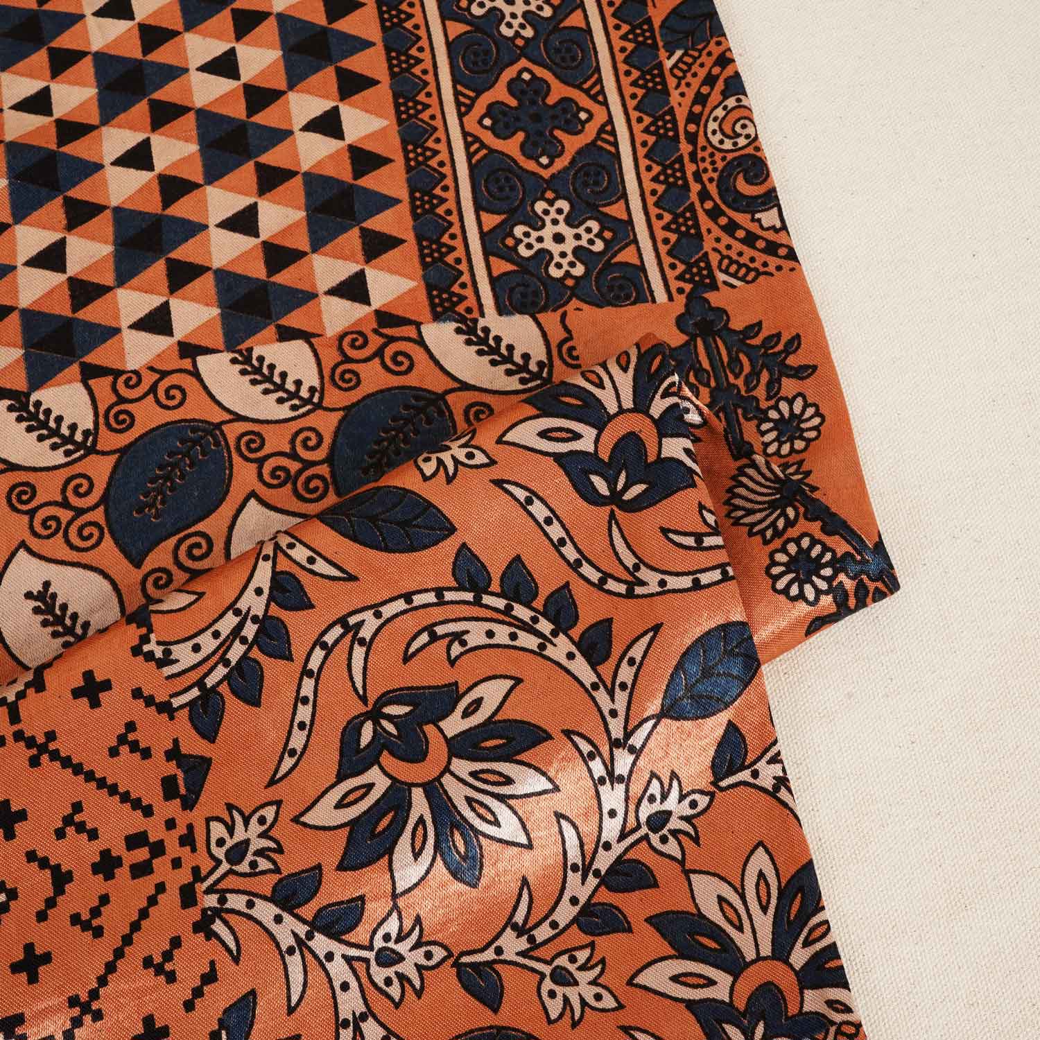 Peach Arakh Print Mashru Silk Fabric IA-27821