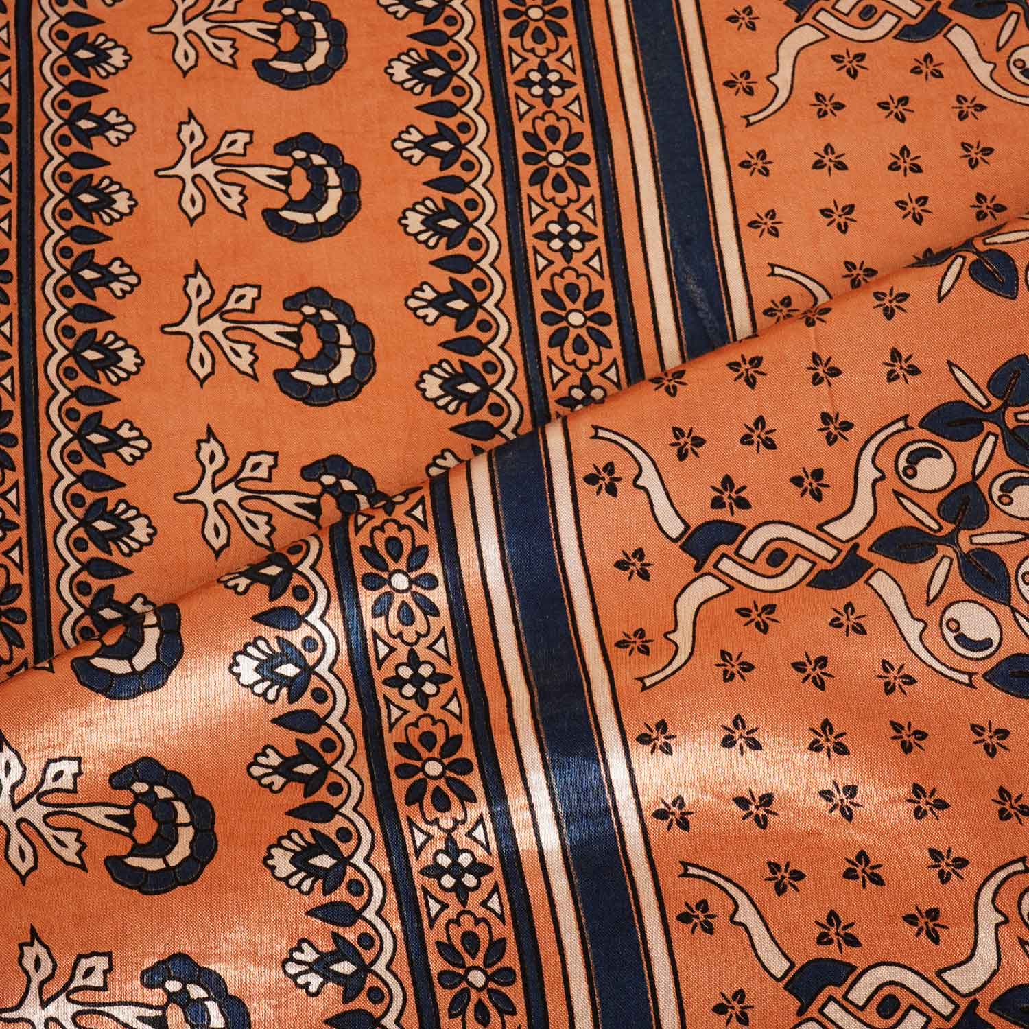 Peach Arakh Print Mashru Silk Fabric IA-27822