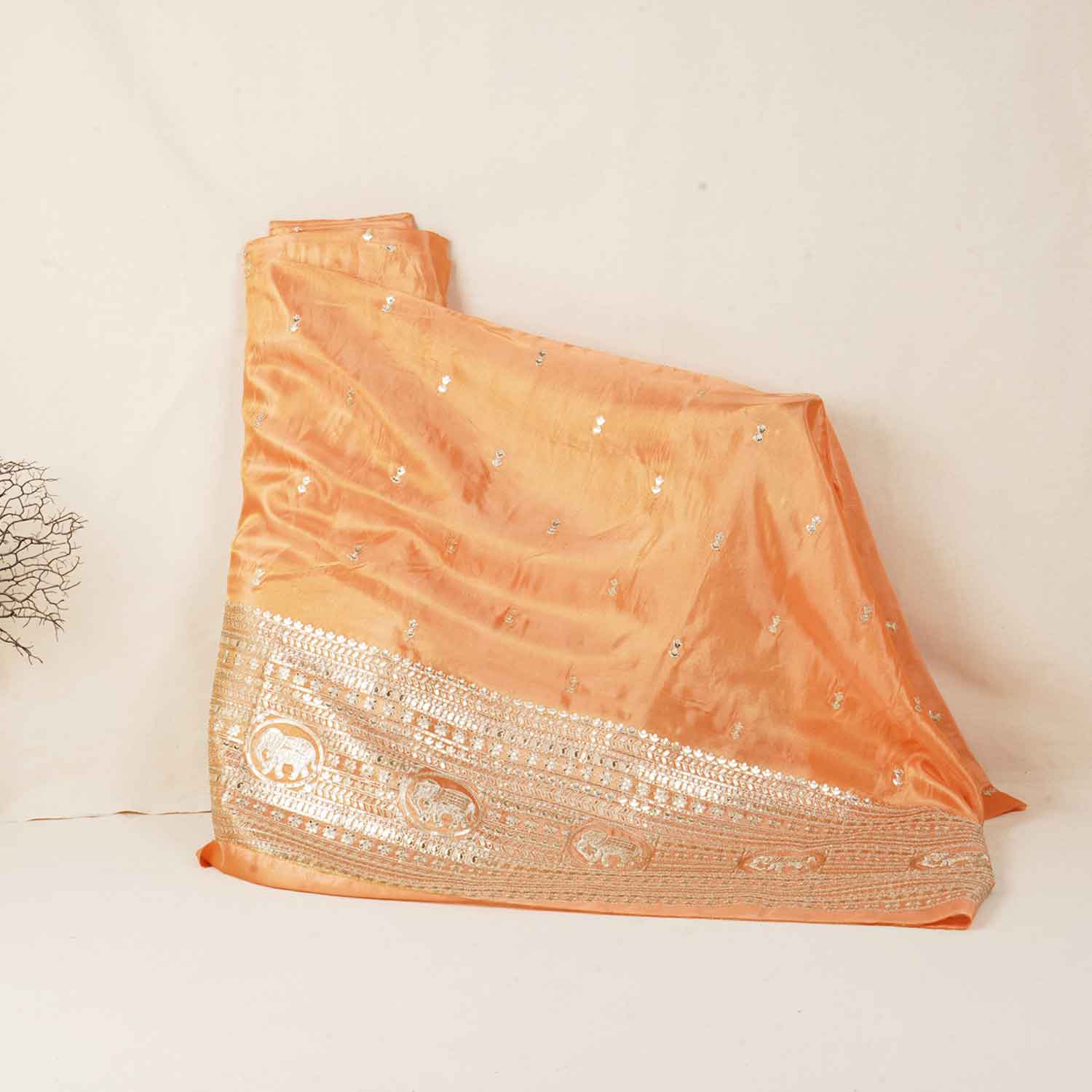 Peach Zari Embroidery Tissue Fabric SC-27823