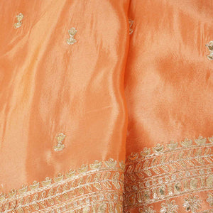 Peach Zari Embroidery Tissue Fabric SC-27823
