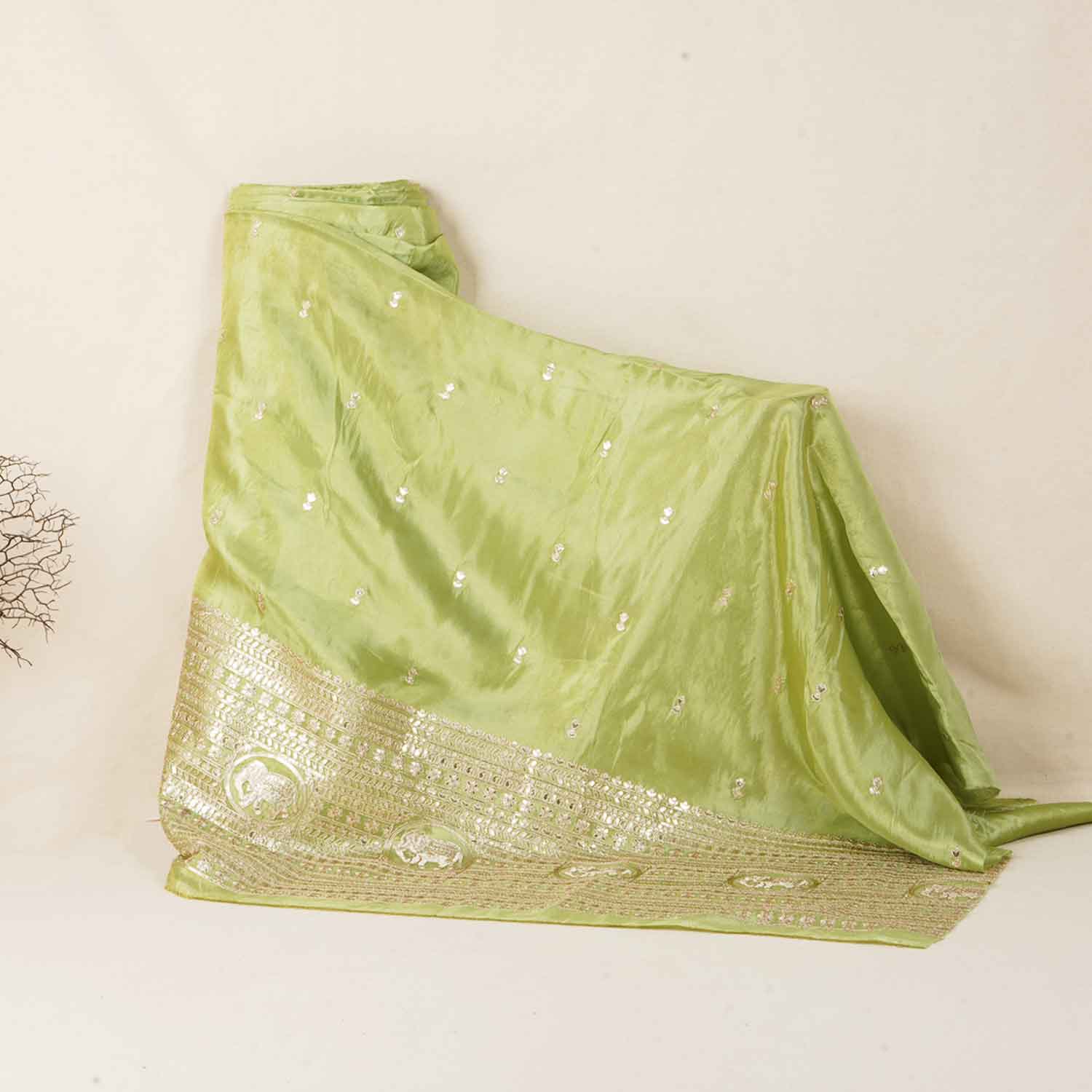 Green Zari Embroidery Tissue Fabric SC-27826