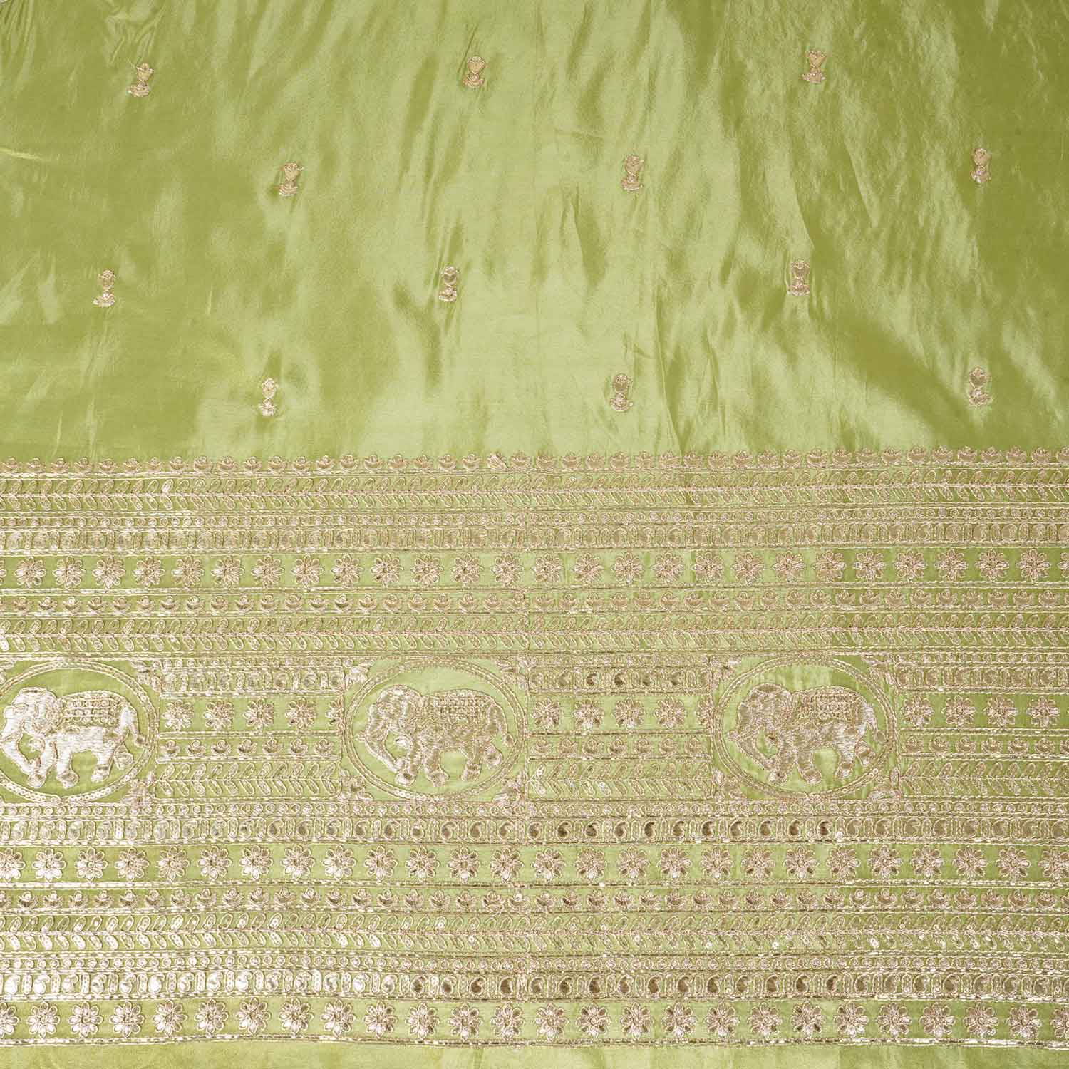 Green Zari Embroidery Tissue Fabric SC-27826