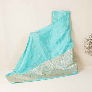 Blue Zari Embroidery Tissue Fabric SC-27827