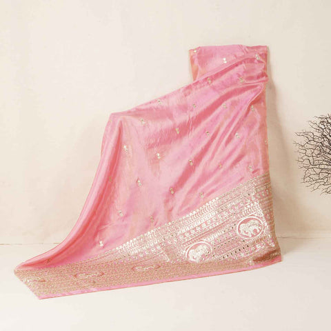 Pink Zari Embroidery Tissue Fabric SC-27828
