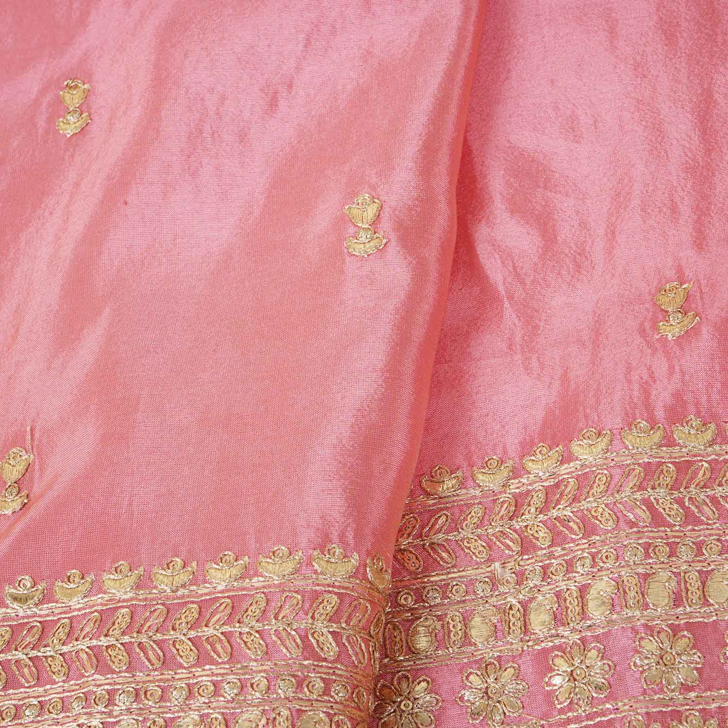 Pink Zari Embroidery Tissue Fabric SC-27828