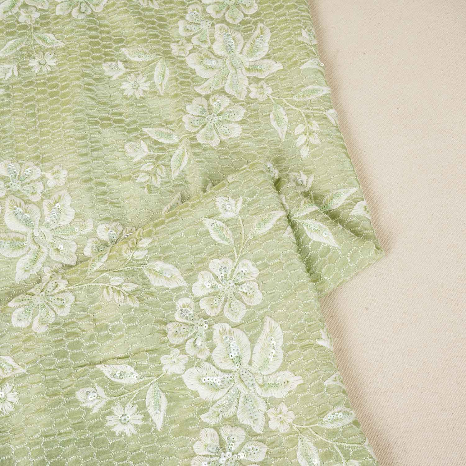 Green Floral Embroidery Tissue Fabric SC-27833
