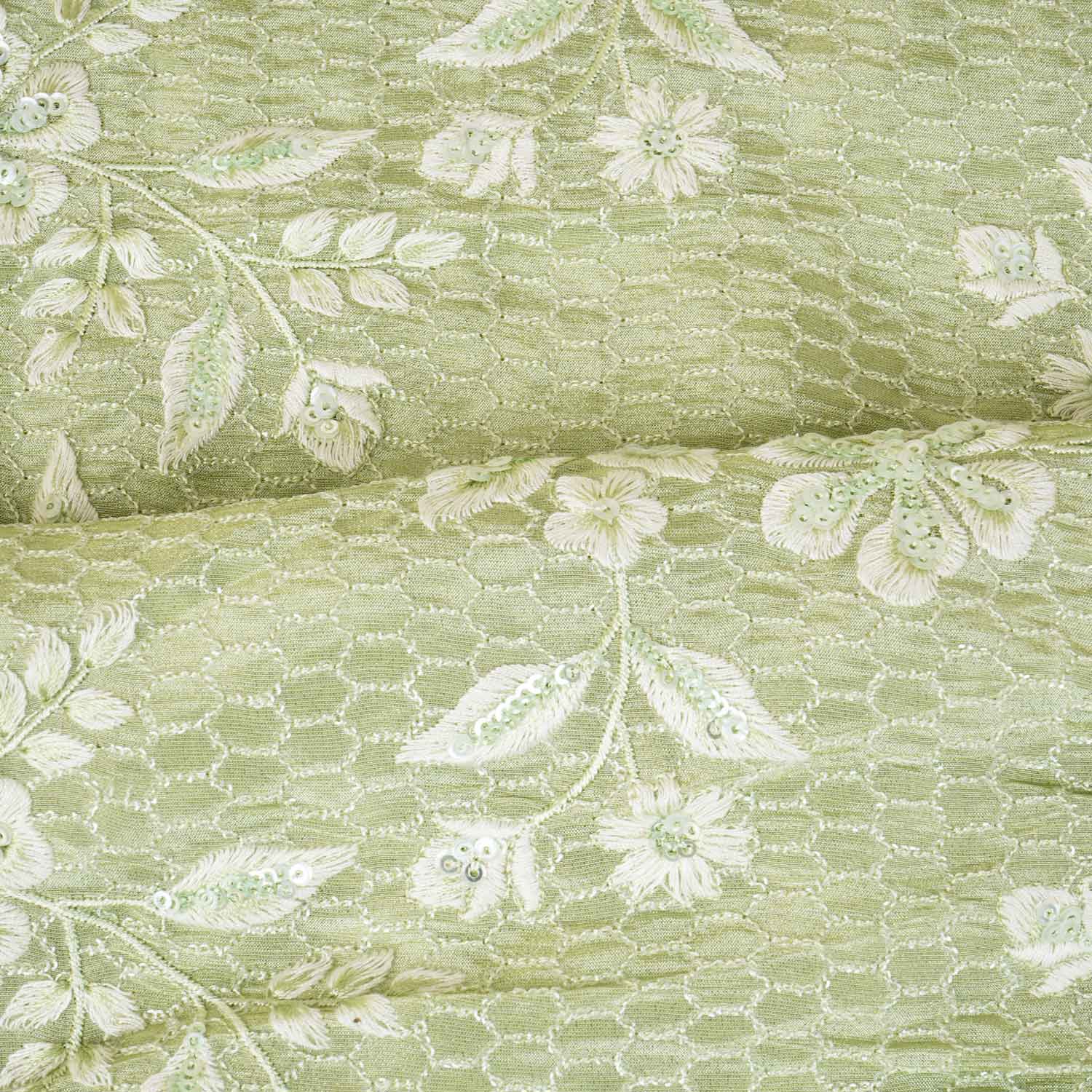 Green Floral Embroidery Tissue Fabric SC-27833