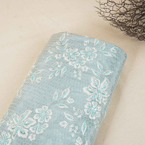 Blue Floral Zari Embroidery Tissue Fabric SC-27834