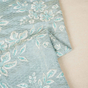 Blue Floral Zari Embroidery Tissue Fabric SC-27834