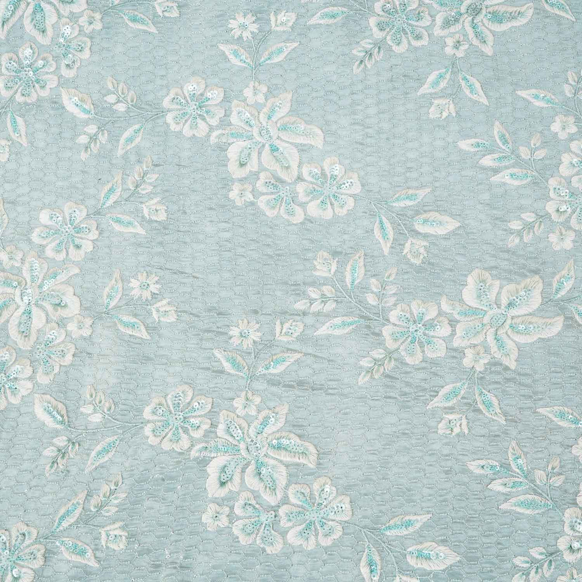 Blue Floral Zari Embroidery Tissue Fabric SC-27834