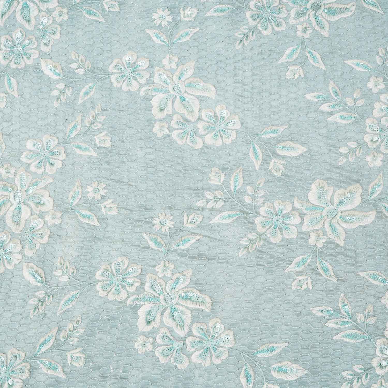 Blue Floral Zari Embroidery Tissue Fabric SC-27834