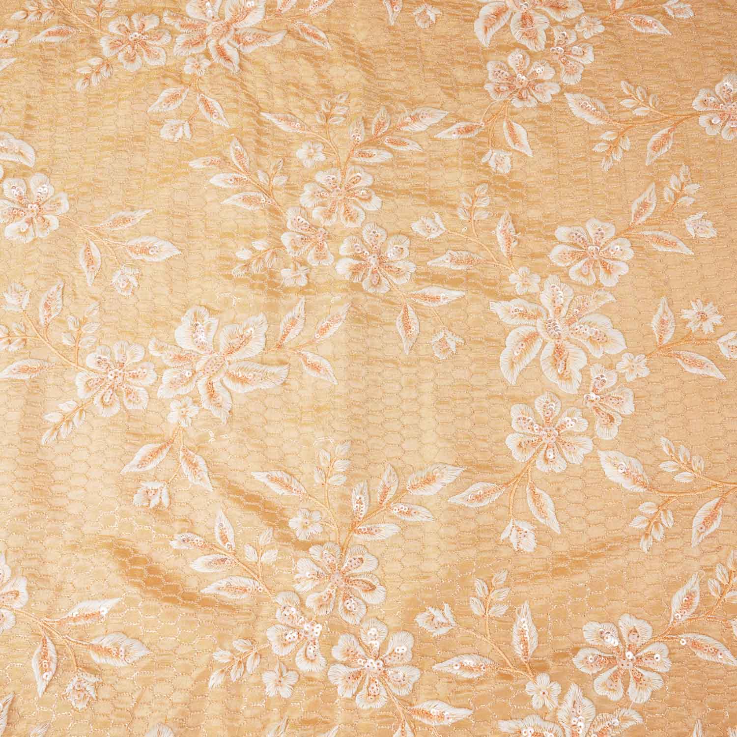 Peach Floral Zari Embroidery Tissue Fabric SC-27835