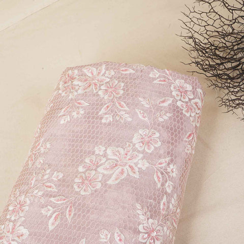 Pink Floral Zari Embroidery Tissue Fabric SC-27836