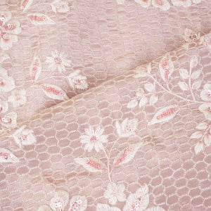 Pink Floral Zari Embroidery Tissue Fabric SC-27836