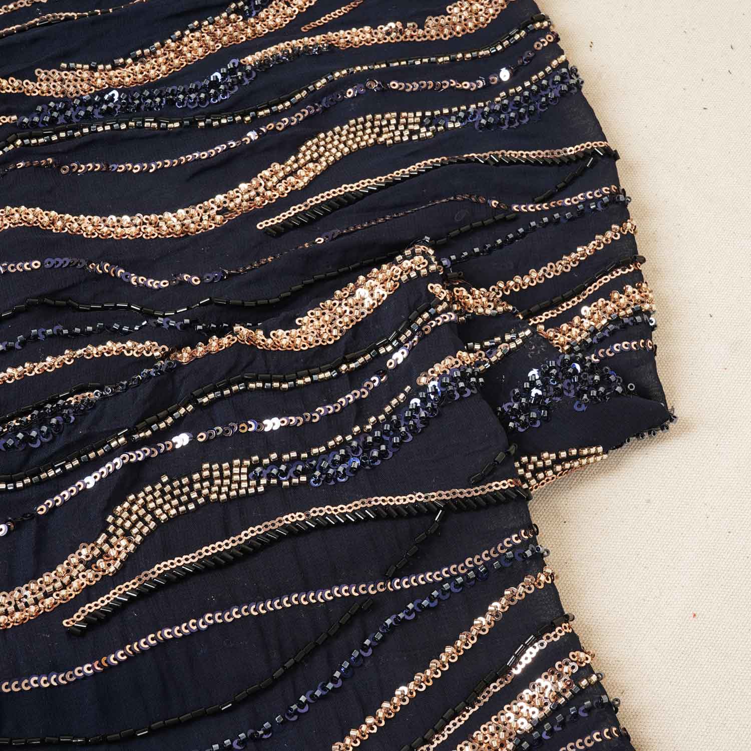 Navy Blue Cutdana Embroidery Sequins Georgette Fabric AF-27841