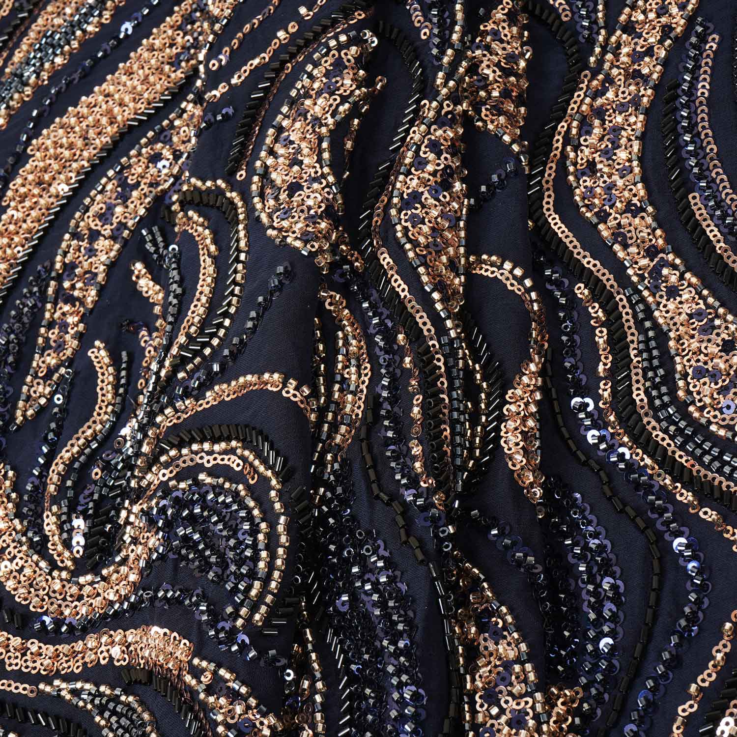 Navy Blue Cutdana Embroidery Sequins Georgette Fabric AF-27841