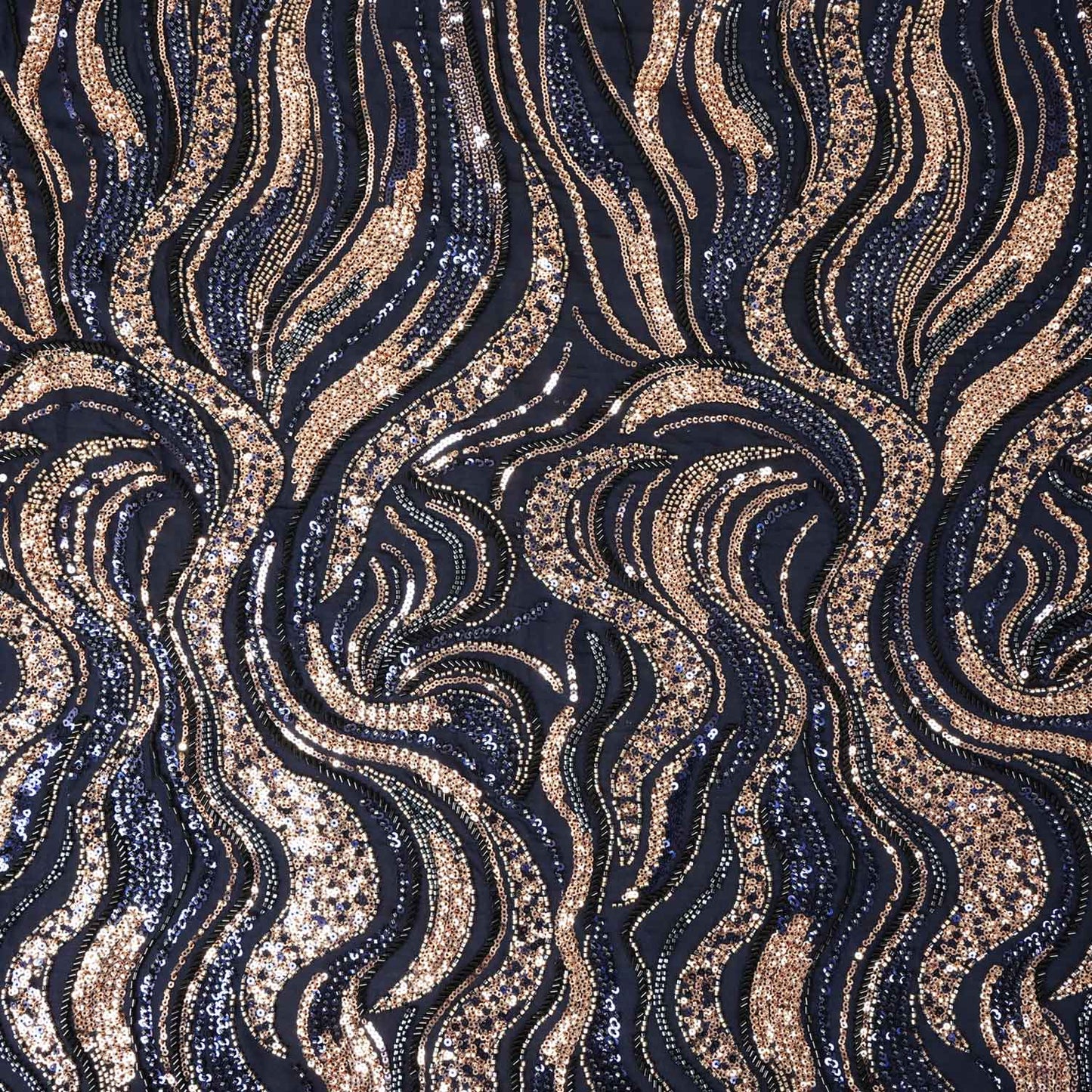 Navy Blue Cutdana Embroidery Sequins Georgette Fabric AF-27841