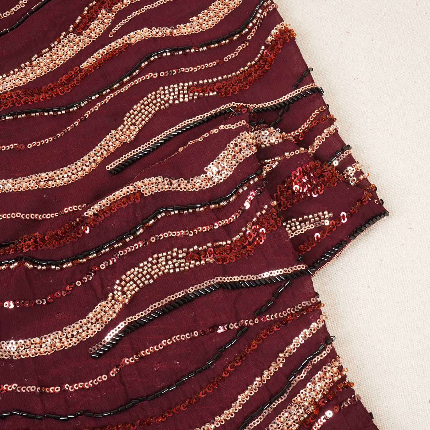 Wine Cutdana Embroidery Sequins Georgette Fabric AF-27843