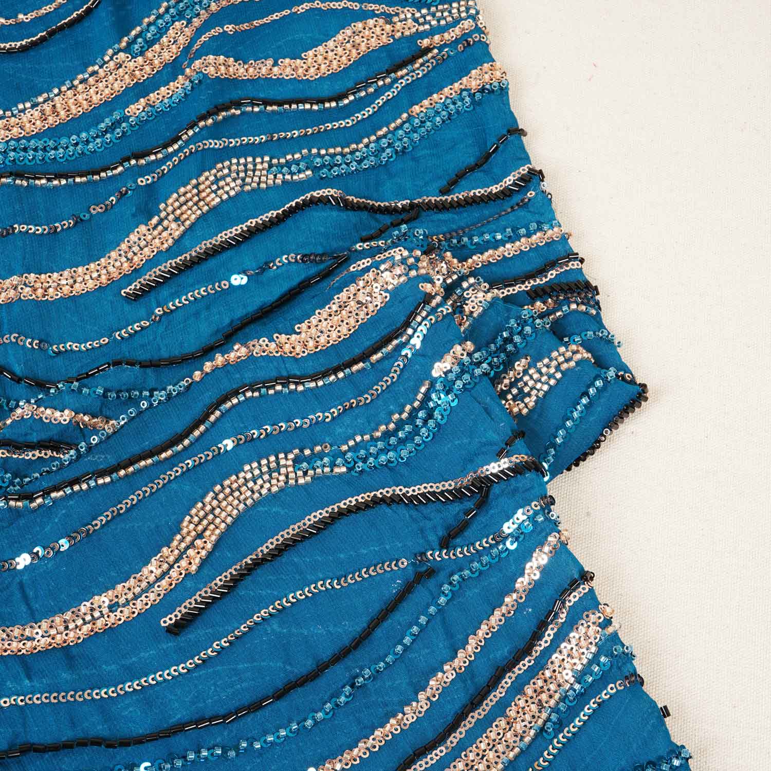 Aqua Blue Cutdana Embroidery Sequins Georgette Fabric AF-27844