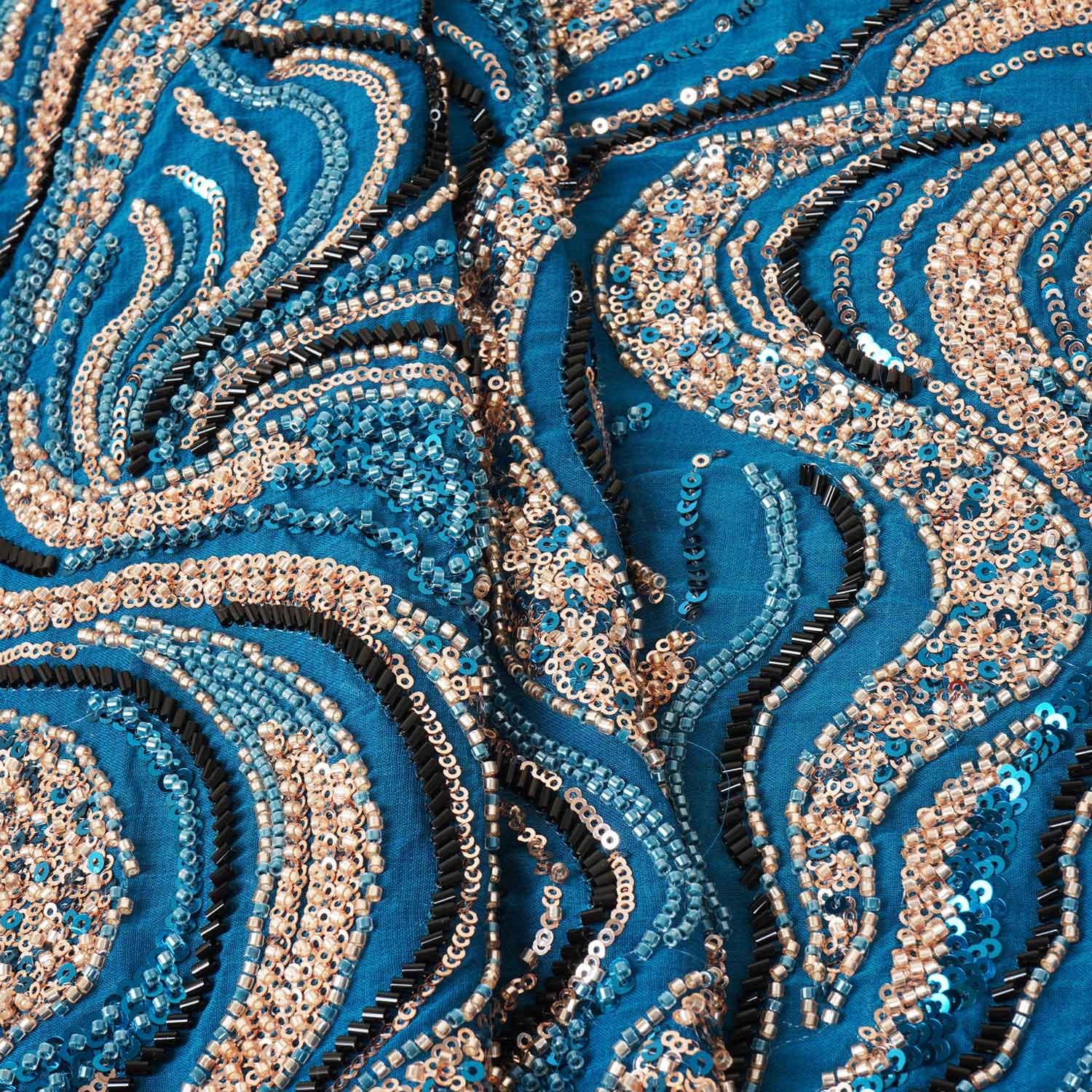 Aqua Blue Cutdana Embroidery Sequins Georgette Fabric AF-27844