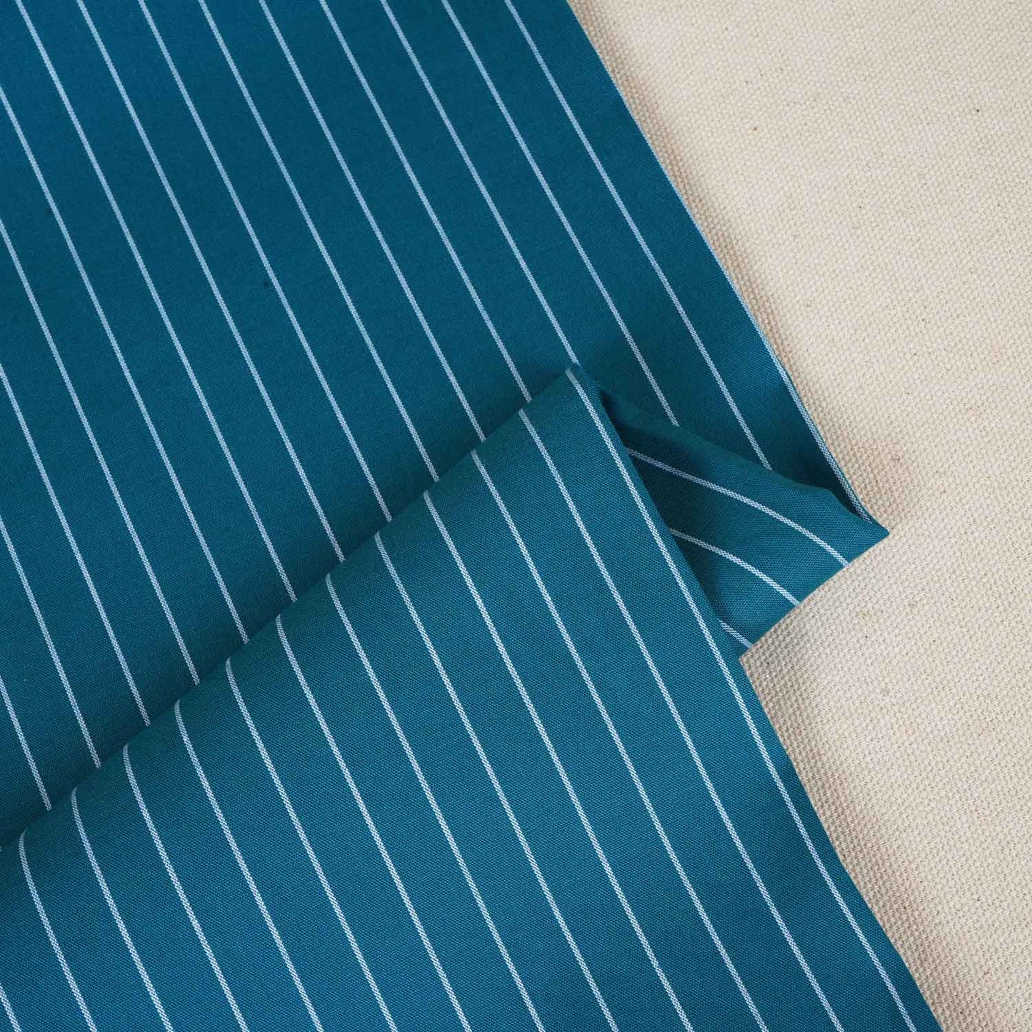 Teal Blue Stripe Yarn Dyed Poplin Fabric LSF-27876