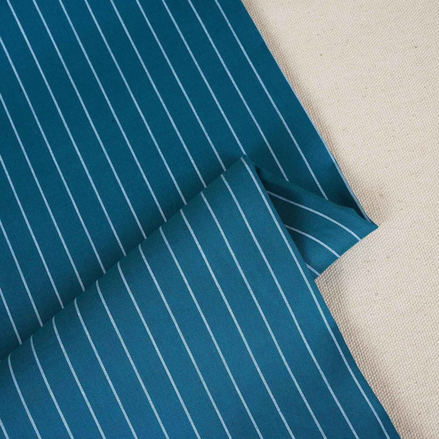 Teal Blue Stripe Yarn Dyed Poplin Fabric LSF-27876
