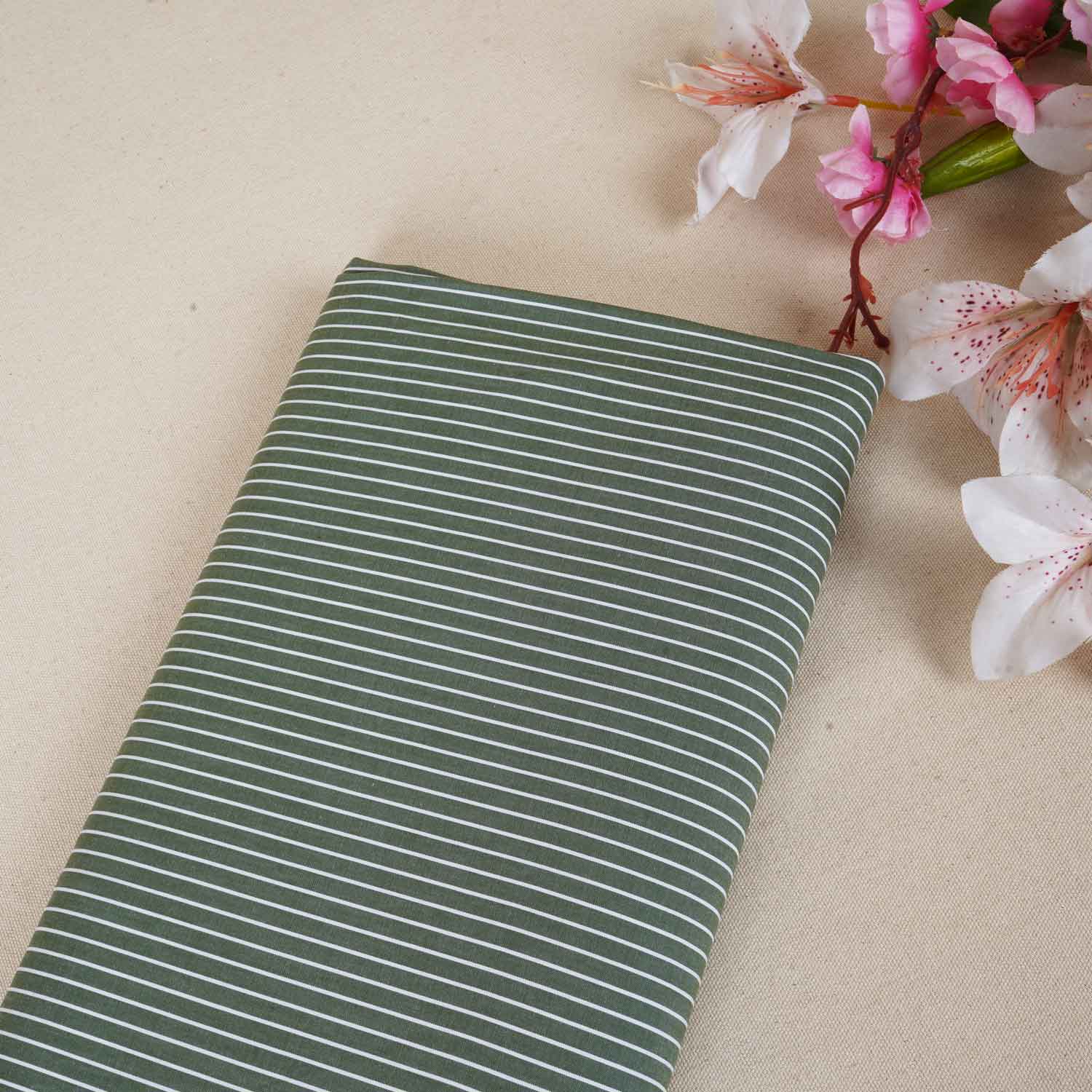 Parrot Green & White Stripe Yarn Dyed Poplin Fabric LSF-27881