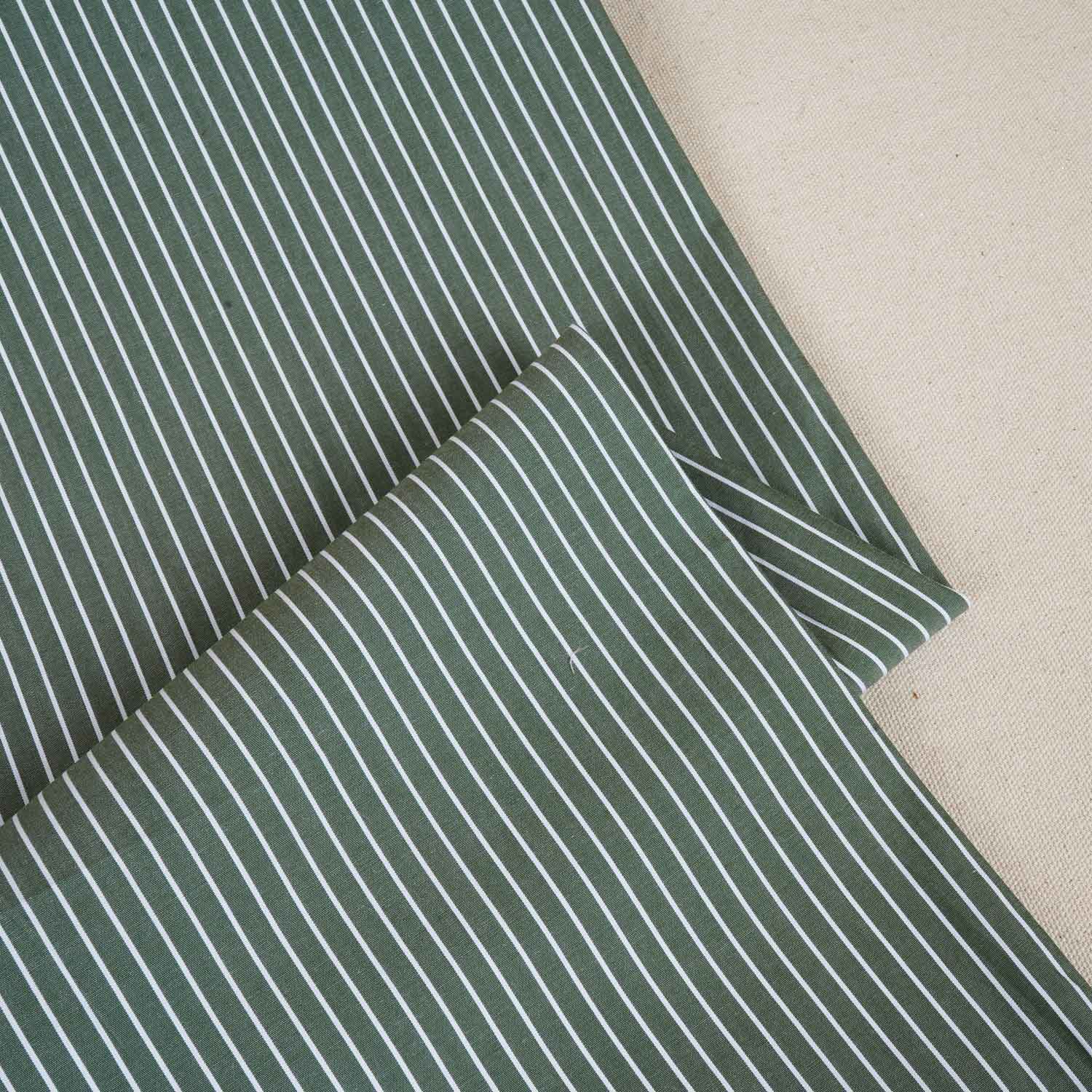 Parrot Green & White Stripe Yarn Dyed Poplin Fabric LSF-27881